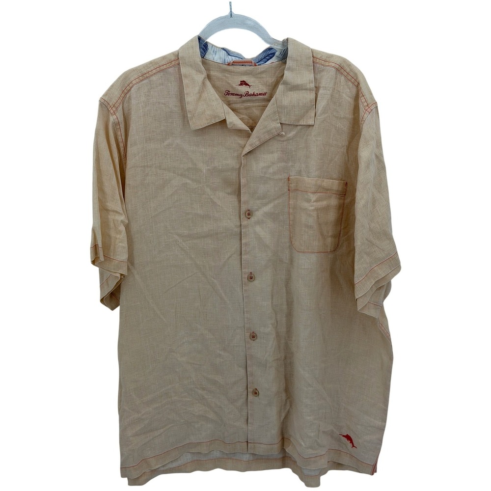 Tommy Bahama Shirt Mens XXL Peach Linen Button Up Camp Coastal Summer Vacation